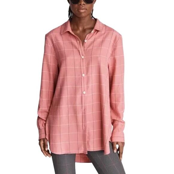 Rag & Bone Pink Quinn Plaid Cotton Blend Button Down Shirt XL - Picture 1 of 6